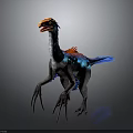 Vibrant Prehistoric Creature With Orange Head Blue Body Red Feathers And Long Claws