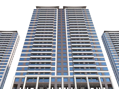 Modern High Rise Residential Building With Contemporary Glass Exterior And Balcony Design 3d model