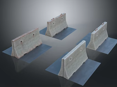 Concrete Construction Barriers Featuring Holes And Flat Base Design Four Units Arranged On Black Surface 3d model