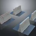 Concrete Construction Barriers Featuring Holes And Flat Base Design Four Units Arranged On Black Surface