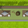 Modern Geometric Hotel Building With Windmill Outdoor Lawn And Lounge Chairs