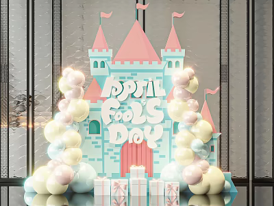 Inflatable April Fools Day Castle with Balloons and Gifts Decoration 3d model