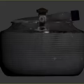 Silver Metal Kettle With Ribbed Surface Black Handle And Lid For Daily Use