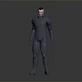 3D Rendered Male Character and Humanoid Creature with Tight Gray Suit Standing Pose