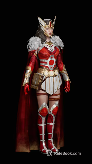 Game Movie Character In Red Silver Armor With Golden Accents And Cloak 3d model