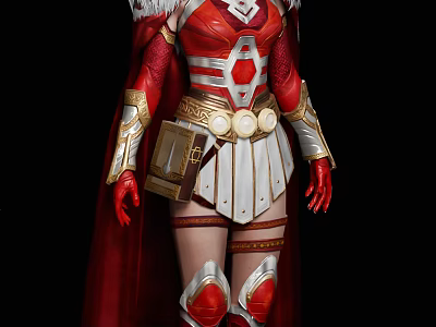Game Movie Character In Red Silver Armor With Golden Accents And Cloak 3d model