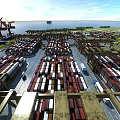 Shipping Container Flat Doors At Busy Port With Cranes And Containers