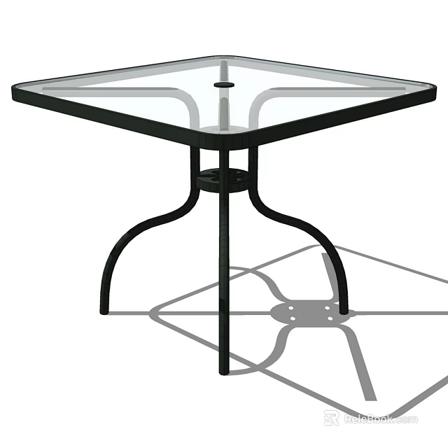 Square Glass Top Outdoor Table with Black Metal Frame and Modern Design 3d model 