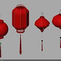 Red Lanterns in Different Styles with Decorative Tassels 3d model