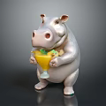 Polygonal Style Hippo Sculpture holding a goblet with yellow drink and green garnish
