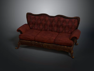 Classic Vintage Sofa Featuring Red Tufted Upholstery Carved Wooden Frame And Ornate Legs 3d model
