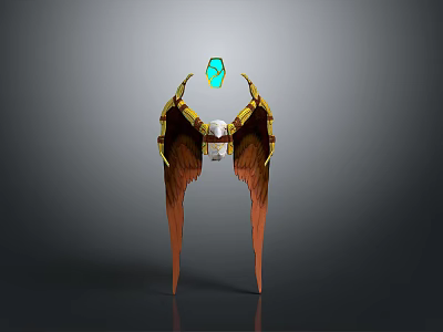 3D Model Design Of Decorative Wings With Golden Accents And Blue Gemstone 3d model