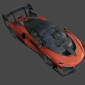 Red Sports Car with Black Accents Large Rear Wing Sleek Body and Black Wheels Design