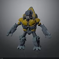 Armored Character Creature 3D Model Design With Yellow Blue Armor And Clawed Feet