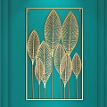 Elegant Modern Gold Leaf Wall Decor on Teal Green Wall with Artistic Accents