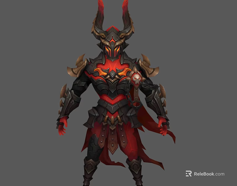 Fantasy Demon Warrior Character Design in Red Black Ornate Armor with Horns 3d model 