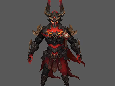 Fantasy Demon Warrior Character Design in Red Black Ornate Armor with Horns 3d model