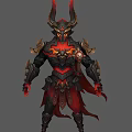 Fantasy Demon Warrior Character Design in Red Black Ornate Armor with Horns