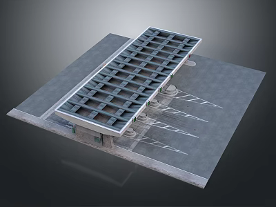 Metal Grid Structure On Concrete Platform With Support Base And Drainage Lines 3d model