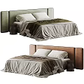 Modern Double Bed With Upholstered Headboard Soft Pillows Cozy Bedspread And Wooden Nightstand