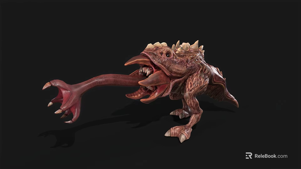 Mythical Monster Creature With Long Tongue Sharp Teeth And Spiked Back 3D Render 3d model 