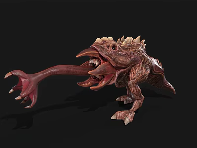 Mythical Monster Creature With Long Tongue Sharp Teeth And Spiked Back 3D Render 3d model