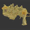 Futuristic Sci Fi Weapon With Mechanical Design Multiple Metallic Barrels And Orange Gray Color
