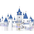 Castle Shaped Playground Equipment with Blue Spires White Body Slide and Colorful Fence