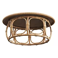 Round Rattan Coffee Table with Woven Base and Curved Frame for Natural Living Room Decor