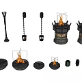 Medieval Outdoor Decorative Lanterns Torches And Stone Fire Bowls With Flames