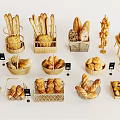 Assorted Bread Display With Different Types In Woven Baskets And Wooden Racks