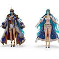 Game And Movie Characters With Crowns Long Blue Hair Elegant Robes And High Heels