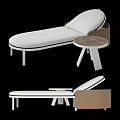 Modern Chaise Lounge With White Cushion And Wooden Side Table Rattan Frame Design