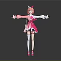 Cute Child Cartoon Girl in Pink Dress with Cat Ears and Outstretched Arms