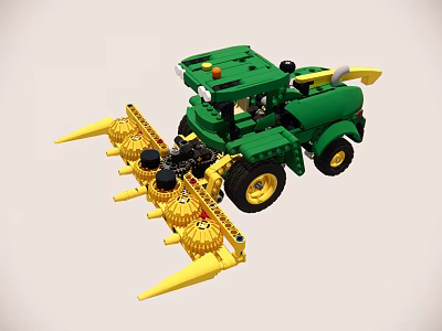 Green Lego Farm Utility Vehicle With Yellow Harvesting Blades And Wheels 3d model