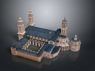 Classical Style Architectural Structure Featuring Towers Blue Roof Central Courtyard And Dome 3d model