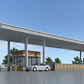 Modern College Entrance Gate With Canopy Structure Guard Booths And Car Parked In Front