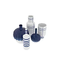 Ceramic Flower Vases In Blue And White Striped Patterns With Various Sizes And Shapes