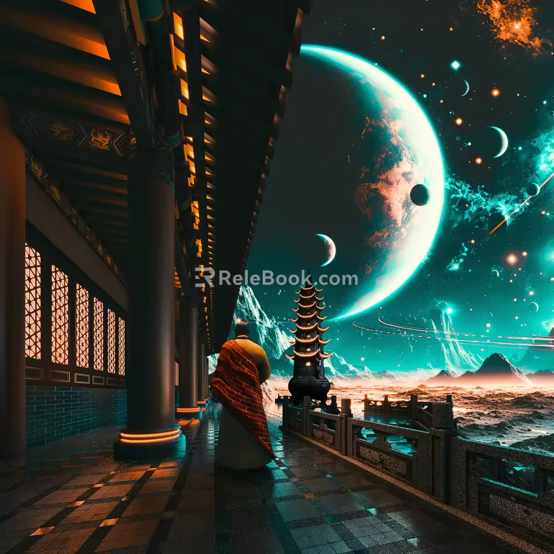 Cyberpunk Antique Architecture Ancient Architecture Temple Mahathir Hall Monk Cyberplanet 3d model