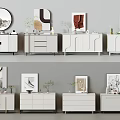 Modern White Console Tables And Entryway Cabinets With Decorative Mirrors Plants And Frames 3d model