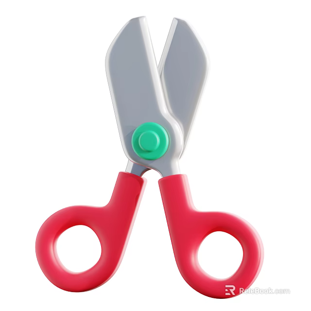 Essential Household Scissors Featuring Red Handles And Green Button For Daily Use 3d model 