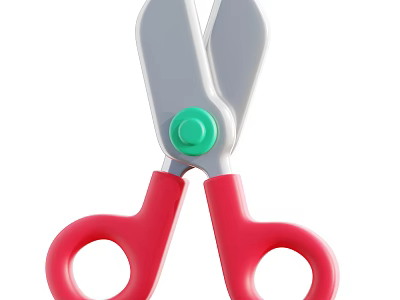 Essential Household Scissors Featuring Red Handles And Green Button For Daily Use 3d model