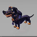 Playful Cartoon Dachshund Character 3D Rendered With Purple Body Red Collar And Friendly Expression