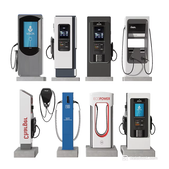 Various Electric Vehicle Charger Designs With Different Interfaces And Brands 3d model 