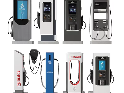 Various Electric Vehicle Charger Designs With Different Interfaces And Brands 3d model