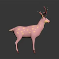 Pink Deer Sculpture with Yellow Spots Red Antlers and Red Hooves Artistic Carving Design