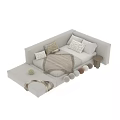 Modern Beige Irregular Shape Fabric Sofa Set With Soft Pillows Wooden Side Tables And Blankets