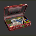 Open Red Metal Box With Rubik's Cube Pencils Stamp And Tape Storage