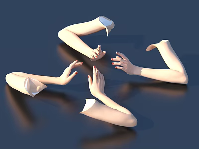 Women's Detached Arms And Hands Arranged On Dark Background With Reflections 3d model
