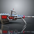Sci Fi Blaster Weapon Featuring Metallic Body Red Accents Stand And Ergonomic Grip 3d model